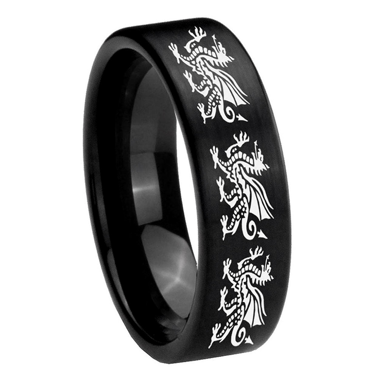 8mm Multiple Dragon Pipe Cut Brush Black Tungsten Ring