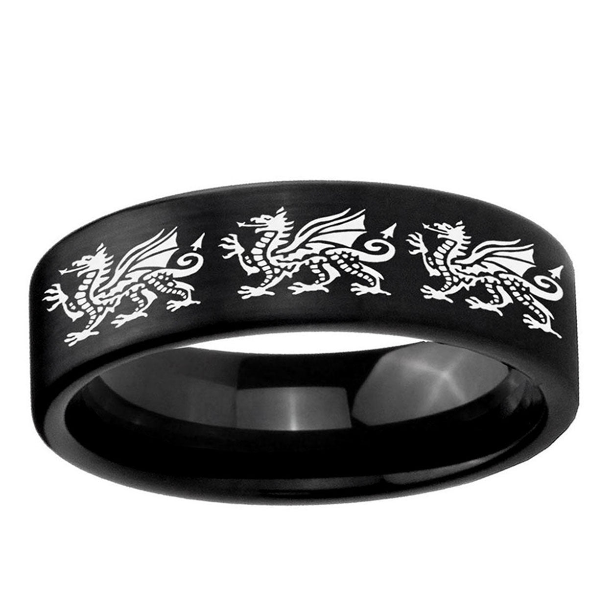 6mm Multiple Dragon Pipe Cut Brush Black Tungsten Ring