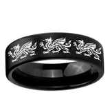 6, 8mm Multiple Dragon Pipe Cut Brush Black Tungsten Ring