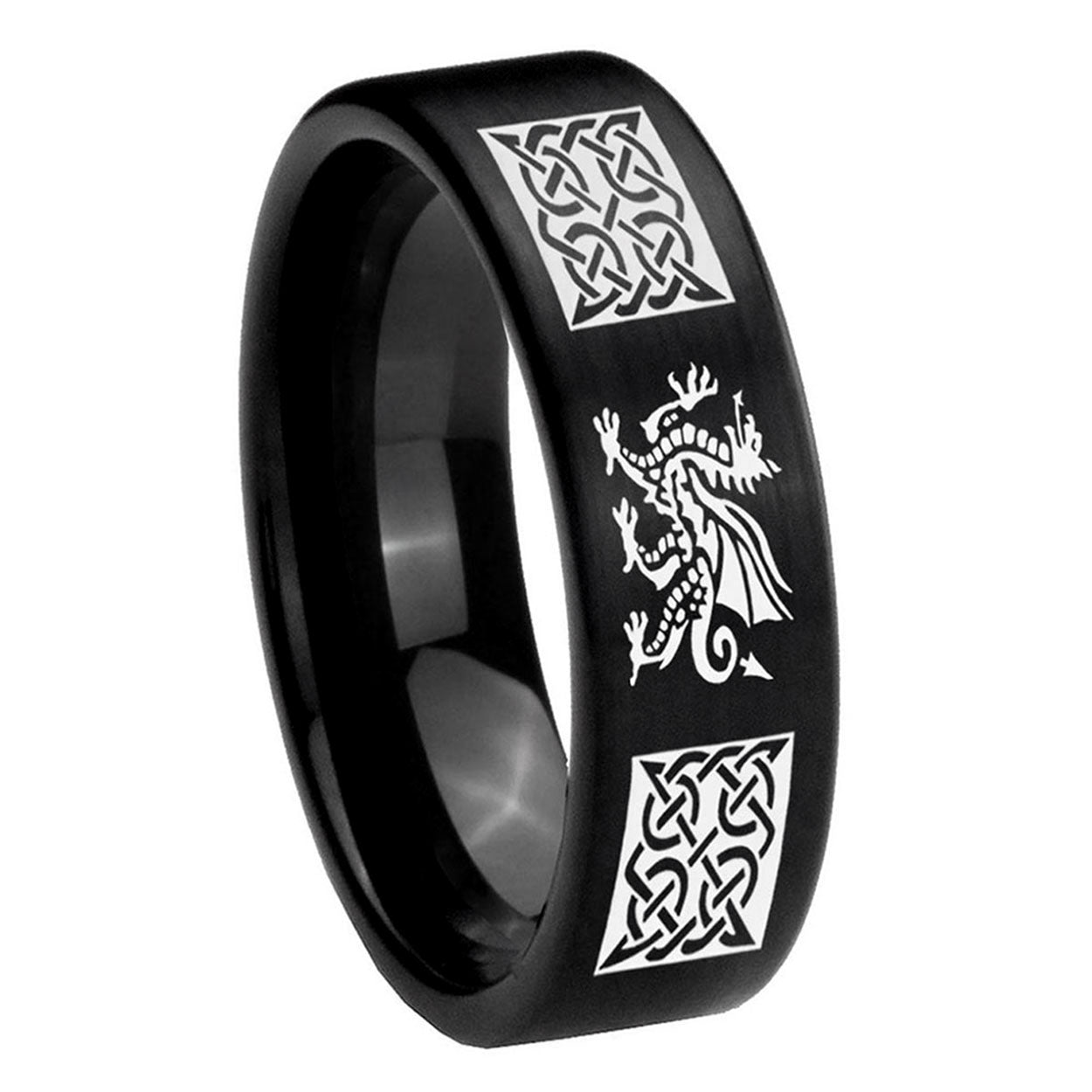 8mm Multiple Dragon Celtic Pipe Cut Brush Black Tungsten Band