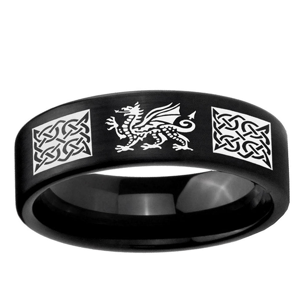 6mm Multiple Dragon Celtic Pipe Cut Brush Black Tungsten Band
