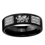 6, 8mm Multiple Dragon Celtic Pipe Cut Brush Black Tungsten Mens Wedding Band