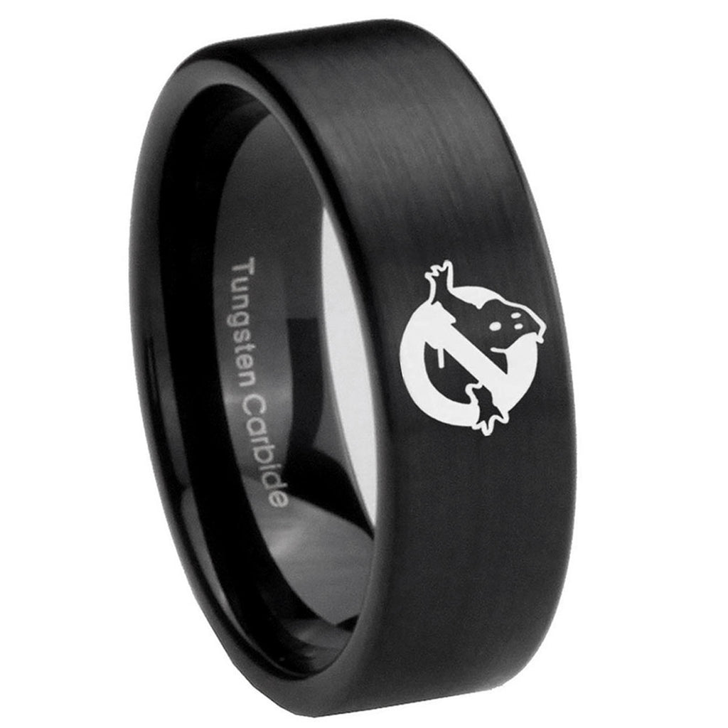 8mm Ghostbusters Pipe Cut Brush Black Tungsten Mens Ring