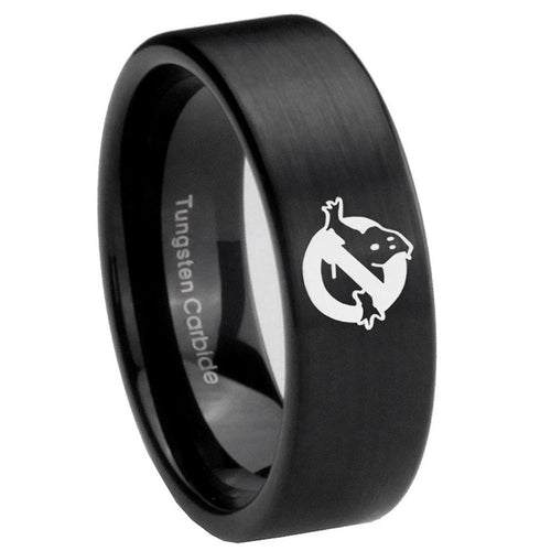 8mm Ghostbusters Pipe Cut Brush Black Tungsten Mens Ring