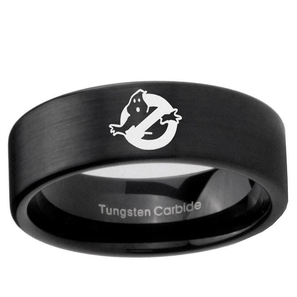 6mm Ghostbusters Pipe Cut Brush Black Tungsten Mens Ring