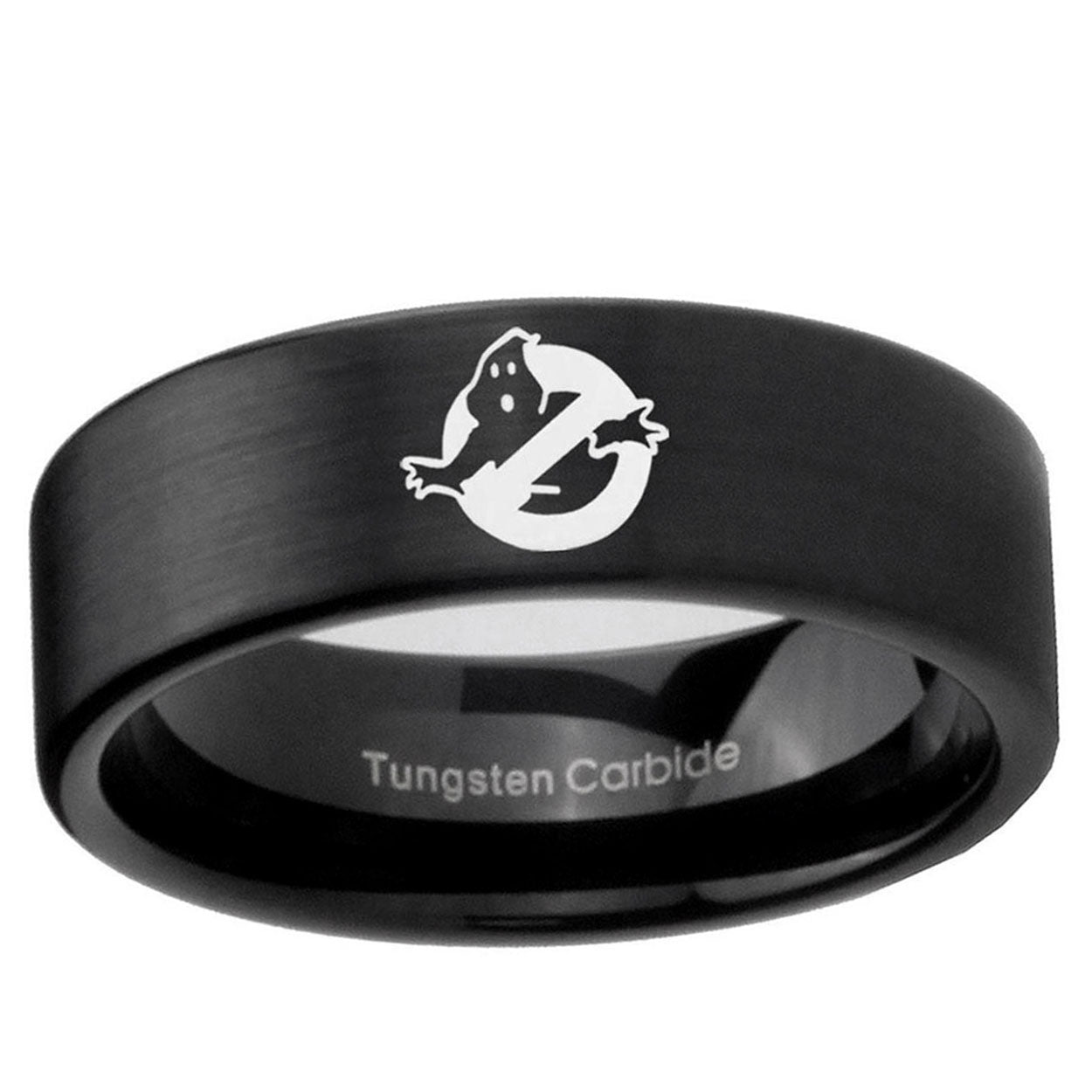 6mm Ghostbusters Pipe Cut Brush Black Tungsten Mens Ring