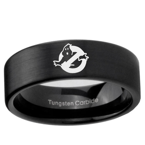 6mm Ghostbusters Pipe Cut Brush Black Tungsten Mens Ring