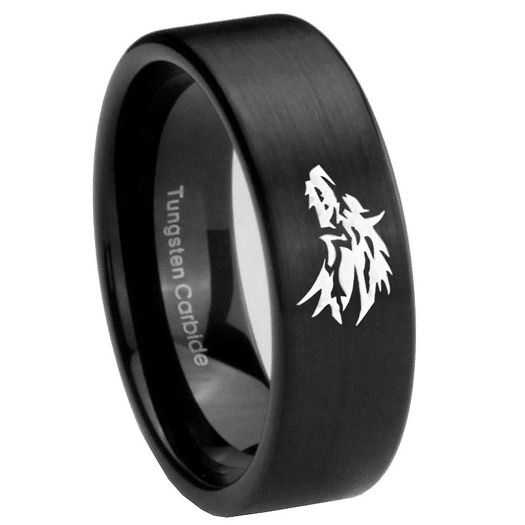 8mm Wolf Pipe Cut Brush Black Tungsten Personalized Ring