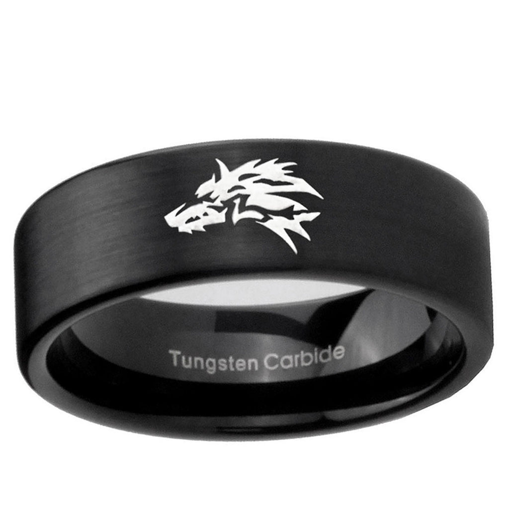 6mm Wolf Pipe Cut Brush Black Tungsten Personalized Ring