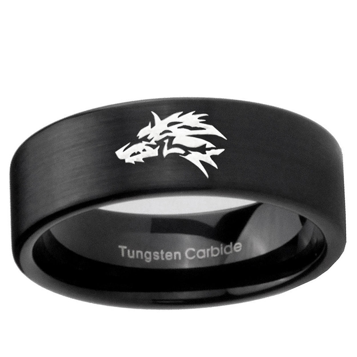6mm Wolf Pipe Cut Brush Black Tungsten Personalized Ring