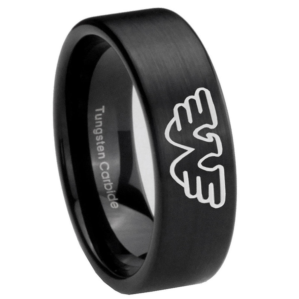 8mm Waylon Jennings Pipe Cut Brush Black Tungsten Ring Mens