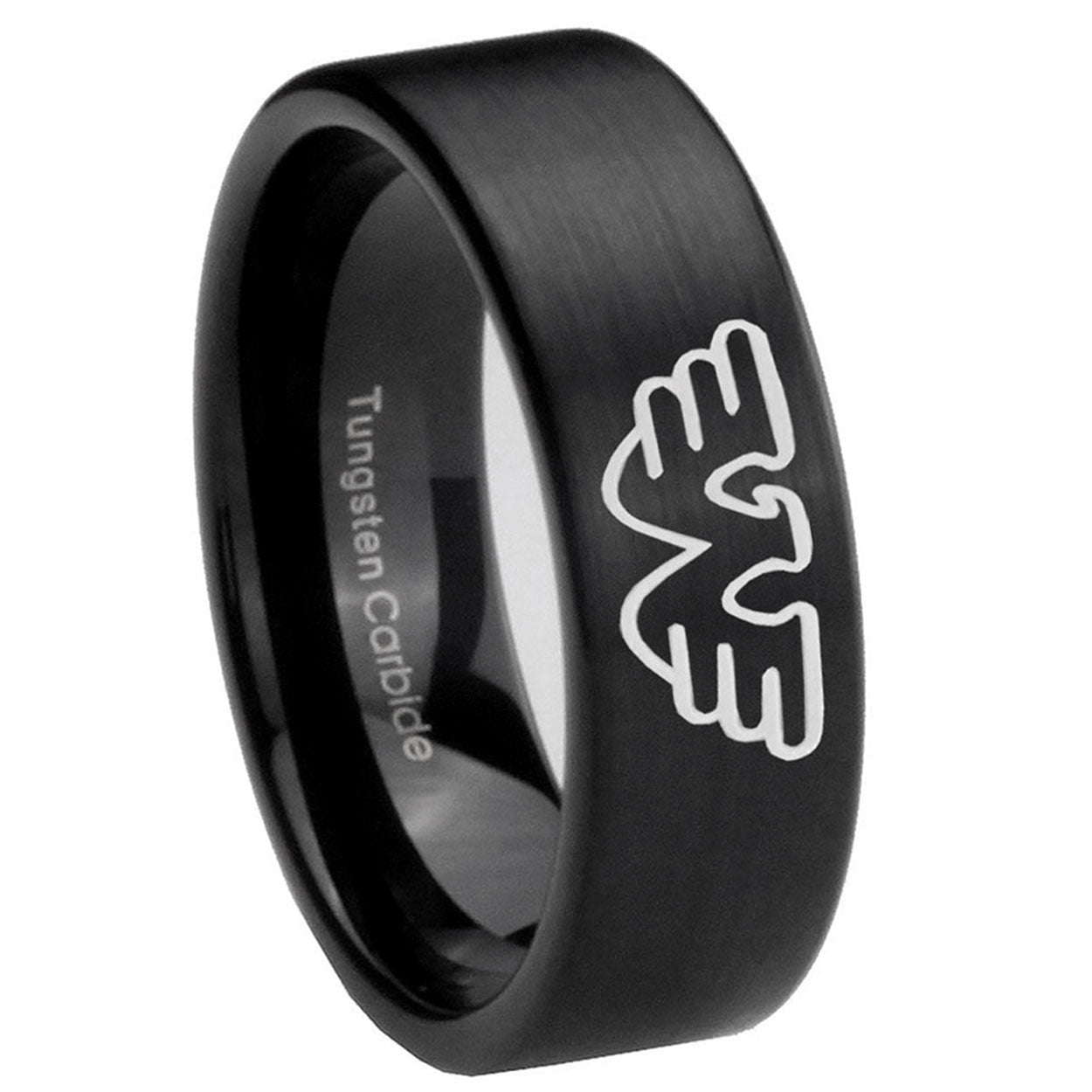 8mm Waylon Jennings Pipe Cut Brush Black Tungsten Ring Mens