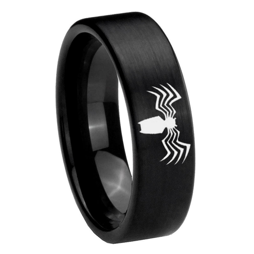8mm Spider Pipe Cut Brush Black Tungsten Men's Wedding Band