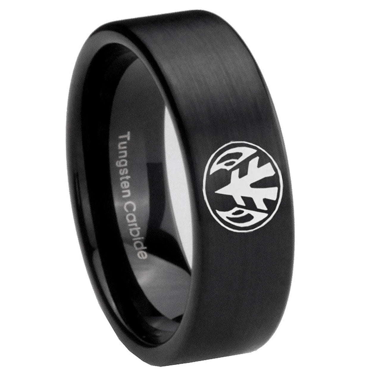 8mm Love Power Rangers Pipe Cut Brush Black Tungsten Ring