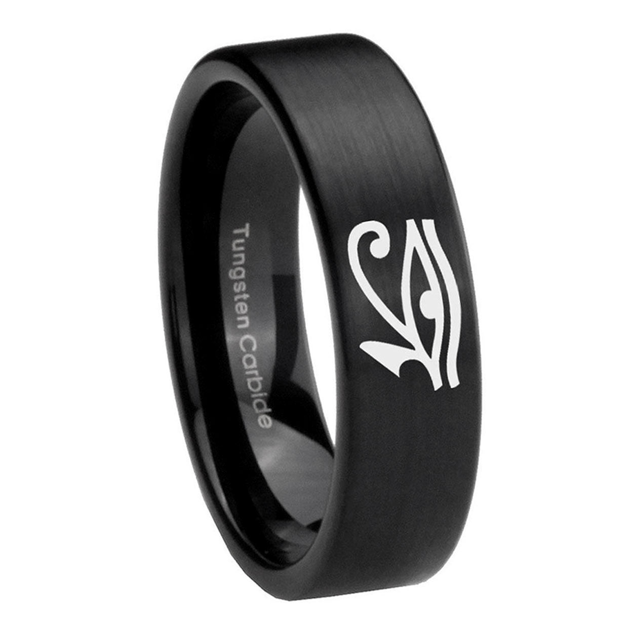 8mm Seeing Eye Pipe Cut Brush Black Tungsten Engagement Ring
