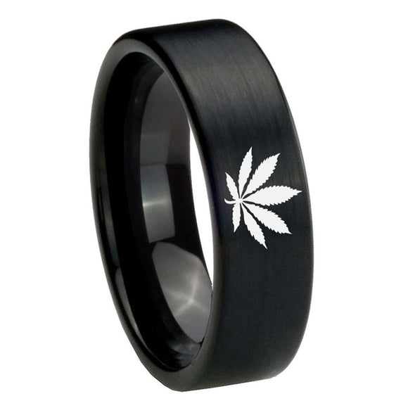 8mm-Marijuana-Leaf-Pipe-Cut-Brush-Black-Tungsten-Carbide-Engraved-Ring