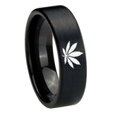 8mm-Marijuana-Leaf-Pipe-Cut-Brush-Black-Tungsten-Carbide-Engraved-Ring