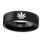 8mm-Marijuana-Leaf-Pipe-Cut-Brush-Black-Tungsten-Carbide-Engraved-Ring