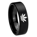 8mm Marijuana Leaf Pipe Cut Brush Black Tungsten Ring