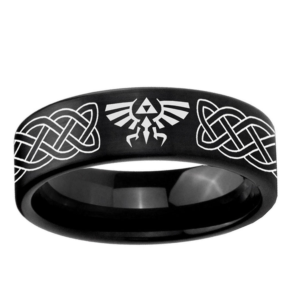6mm Celtic Zelda Pipe Cut Brush Black Tungsten Ring