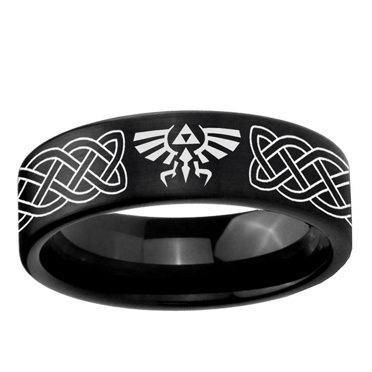 6mm Celtic Zelda Pipe Cut Brush Black Tungsten Ring