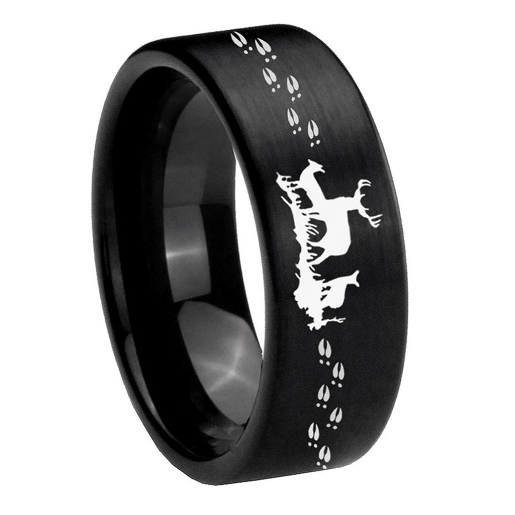 8mm Deer Hunting Pipe Cut Brush Black Tungsten Ring for Men