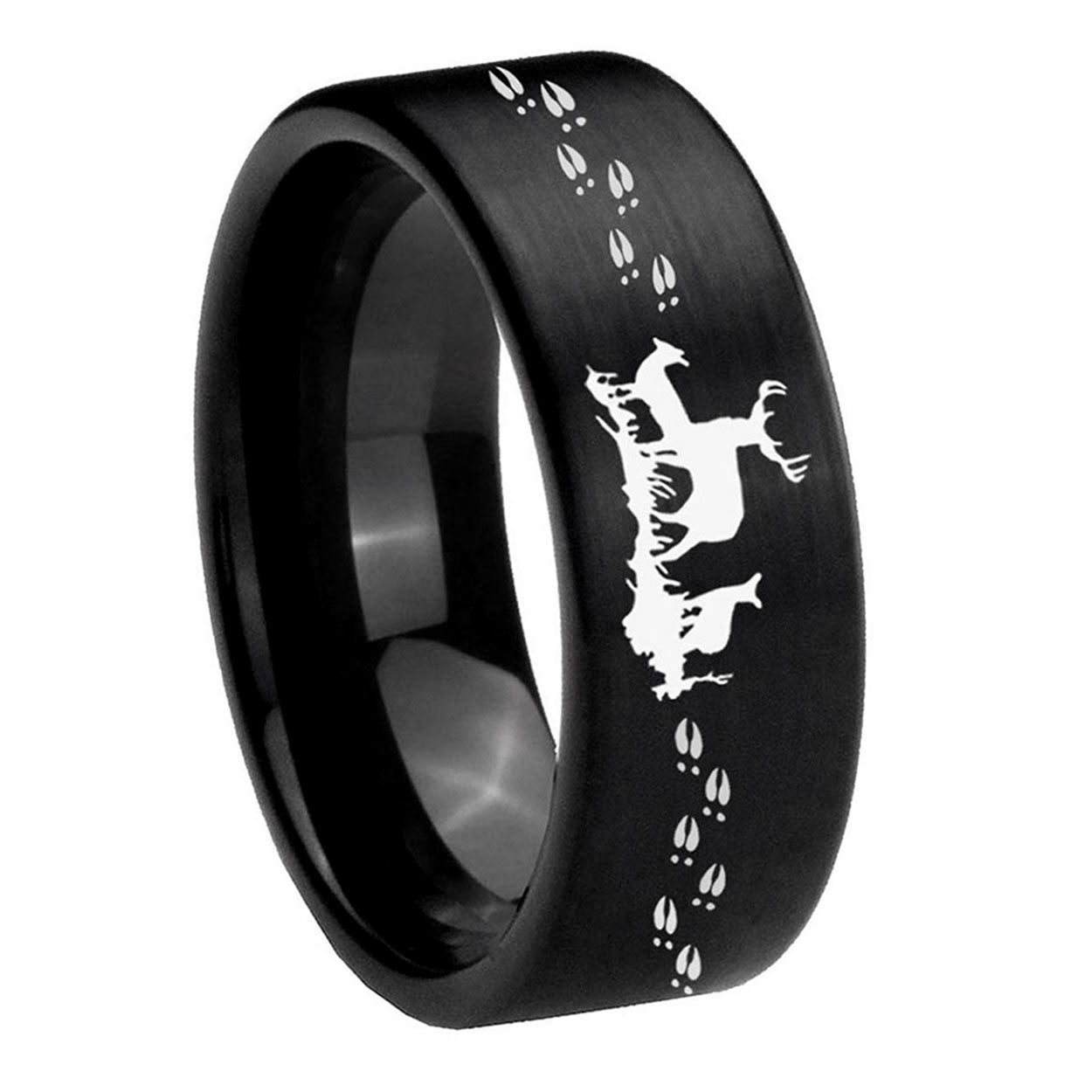 8mm Deer Hunting Pipe Cut Brush Black Tungsten Ring for Men