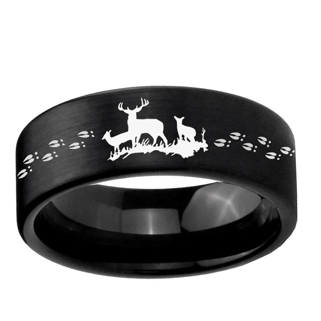 6mm Deer Hunting Pipe Cut Brush Black Tungsten Ring for Men