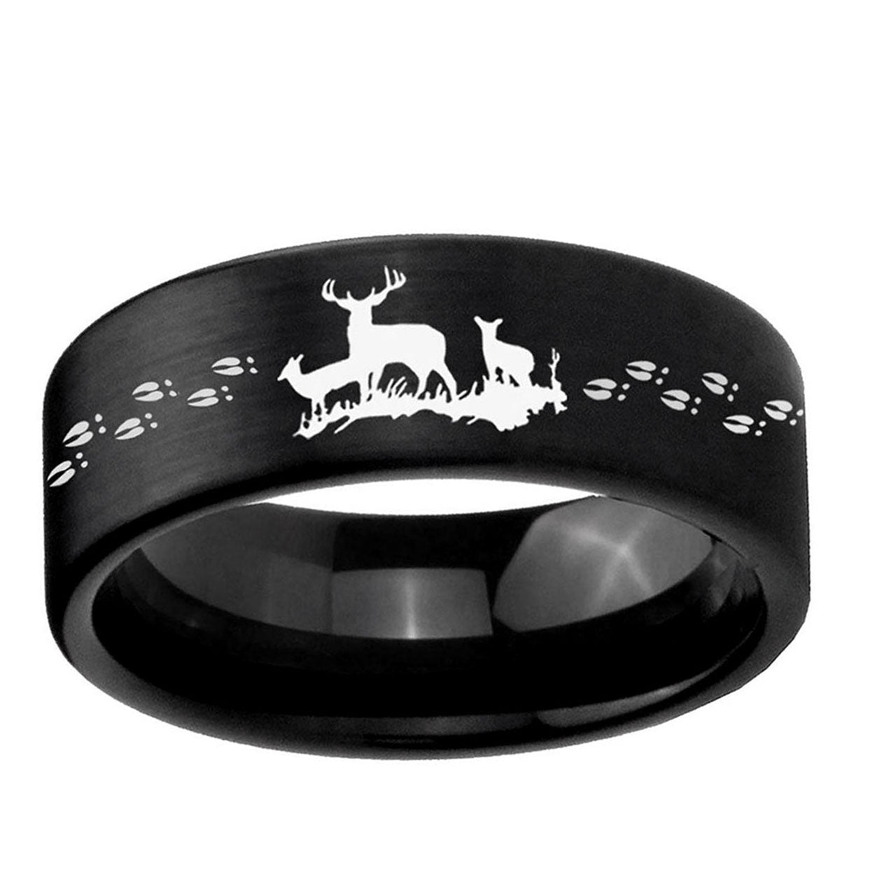 6mm Deer Hunting Pipe Cut Brush Black Tungsten Ring for Men