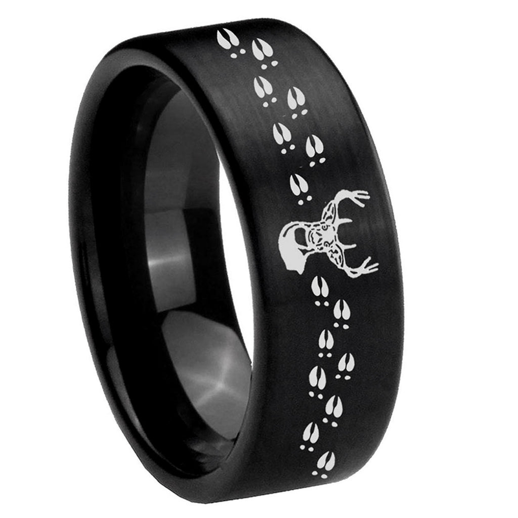 8mm Deer Antler Pipe Cut Brush Black Tungsten Ring for Men