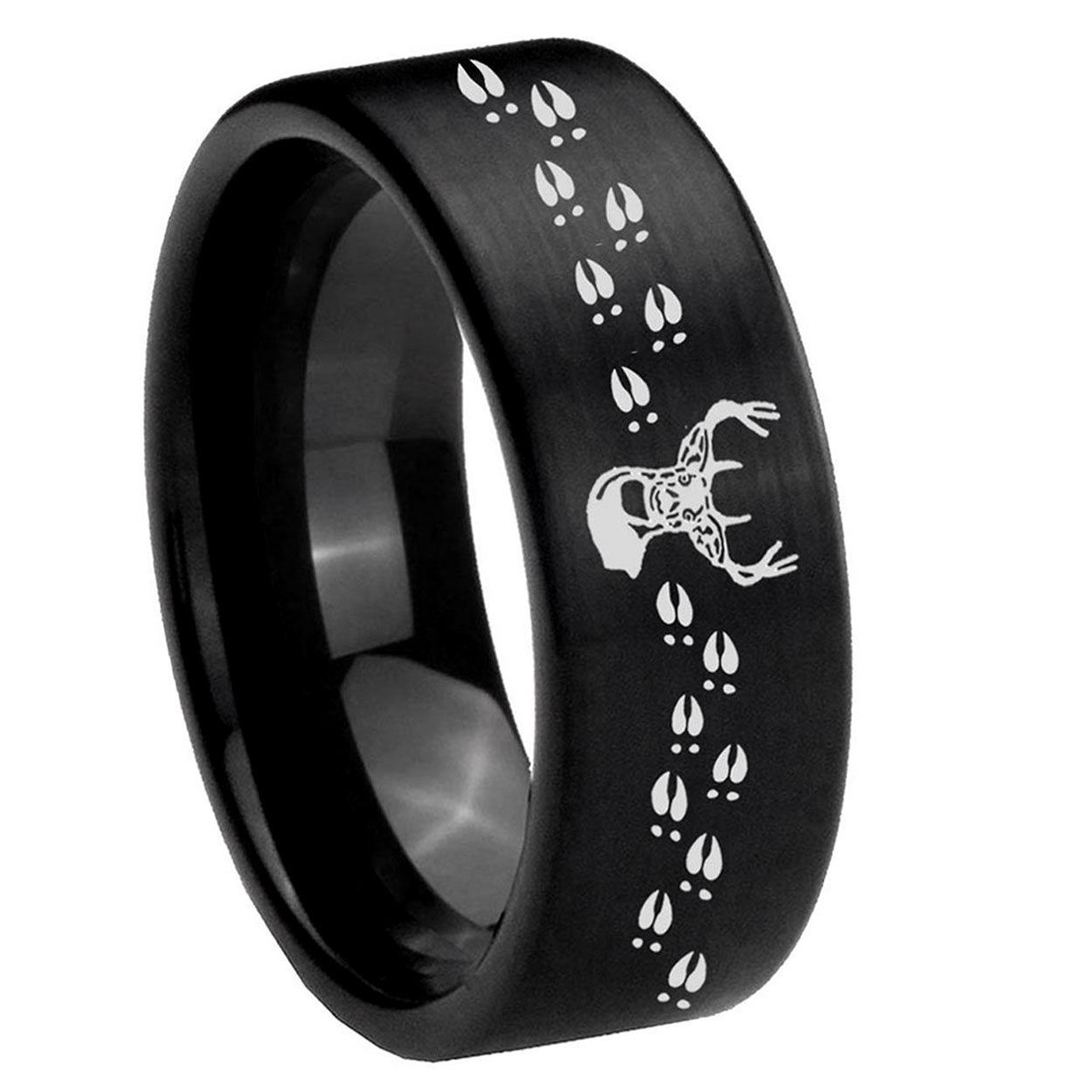 8mm Deer Antler Pipe Cut Brush Black Tungsten Ring for Men
