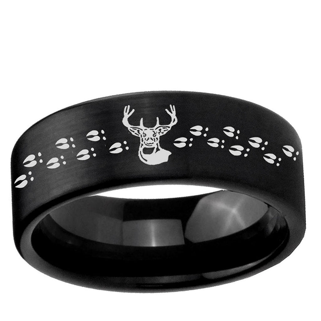 6mm Deer Antler Pipe Cut Brush Black Tungsten Ring for Men