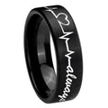 8mm Heart Beat forever Heart always Pipe Cut Black Tungsten Ring