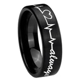 8mm Heart Beat forever Heart always Pipe Cut Brush Black Tungsten Men's Ring