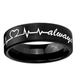 6, 8mm Heart Beat forever Heart always Pipe Cut Brush Black Tungsten Men's Ring
