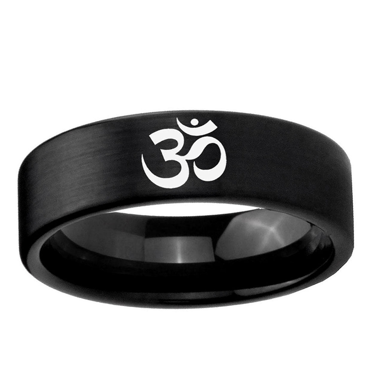 6mm Om Aum Yoga Pipe Cut Brush Black Tungsten Band