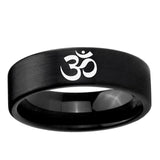6, 8mm Om Aum Yoga Pipe Cut Brush Black Tungsten Ring