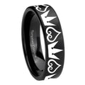 8mm Hearts Crowns Pipe Cut Brush Black Tungsten Ring