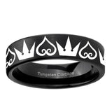 6, 8mm Hearts and Crowns Pipe Cut Brush Black Tungsten Men's Engagement Band