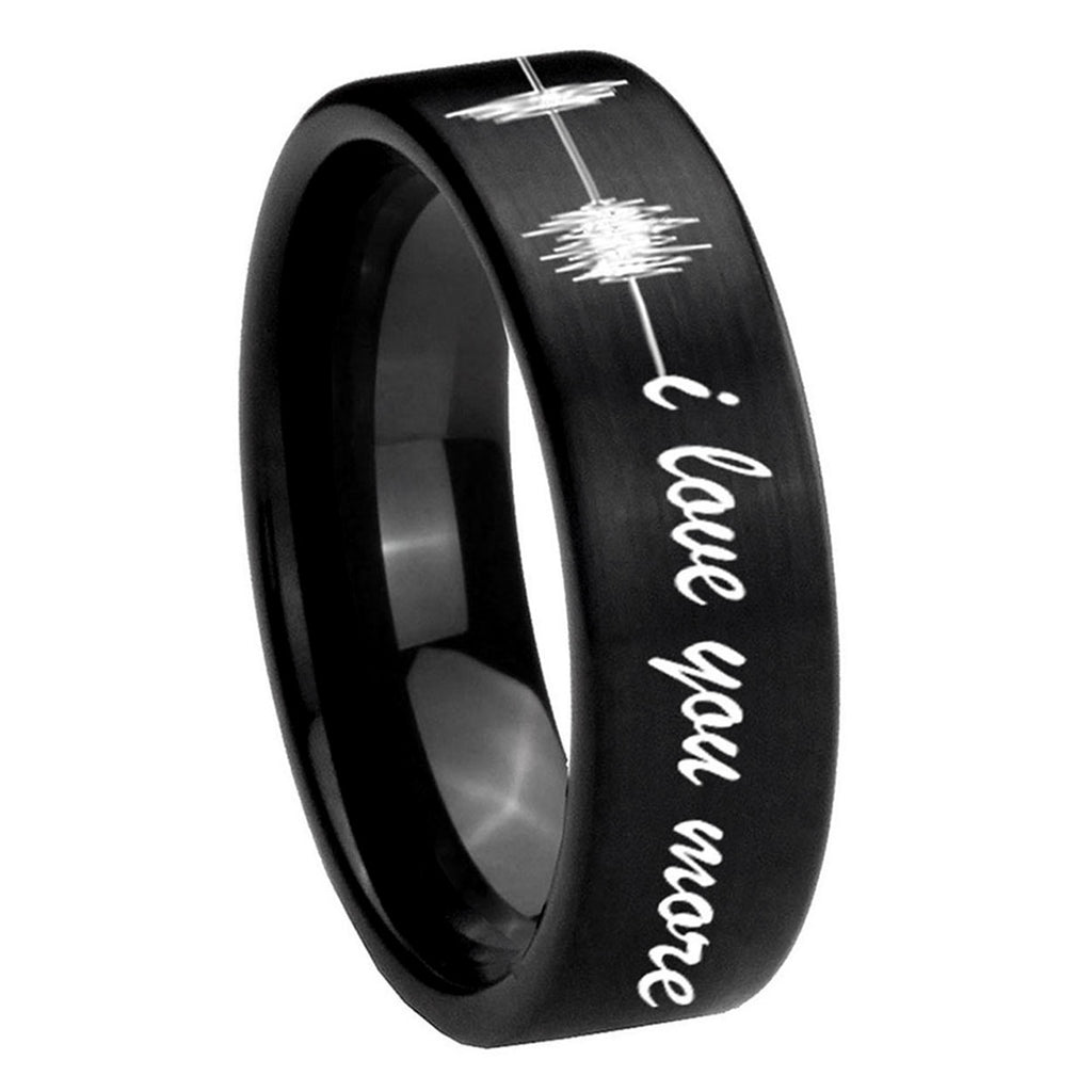 8mm Sound Wave I love you more Pipe Cut Black Tungsten Ring