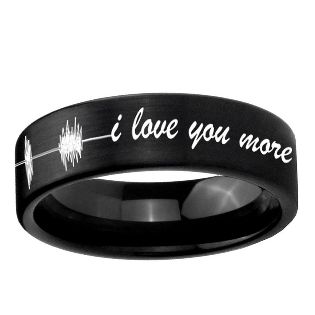 6mm Sound Wave I love you more Pipe Cut Black Tungsten Ring