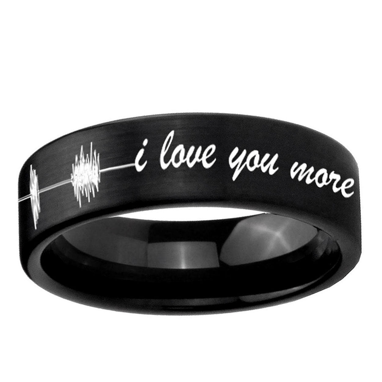 6mm Sound Wave I love you more Pipe Cut Black Tungsten Ring