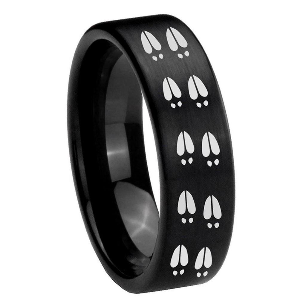 8mm Deer Tracks Pipe Cut Brush Black Tungsten Promised Ring