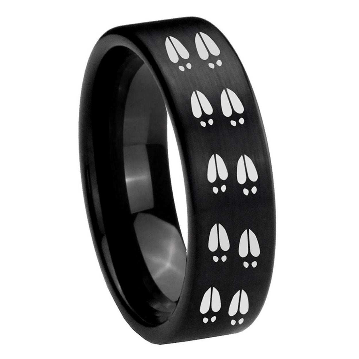8mm Deer Tracks Pipe Cut Brush Black Tungsten Promised Ring