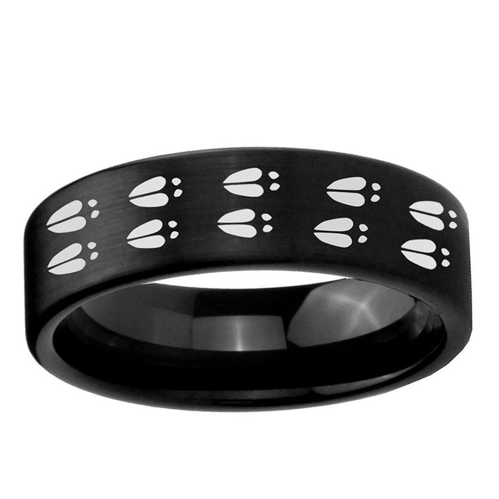 6mm Deer Tracks Pipe Cut Brush Black Tungsten Promised Ring