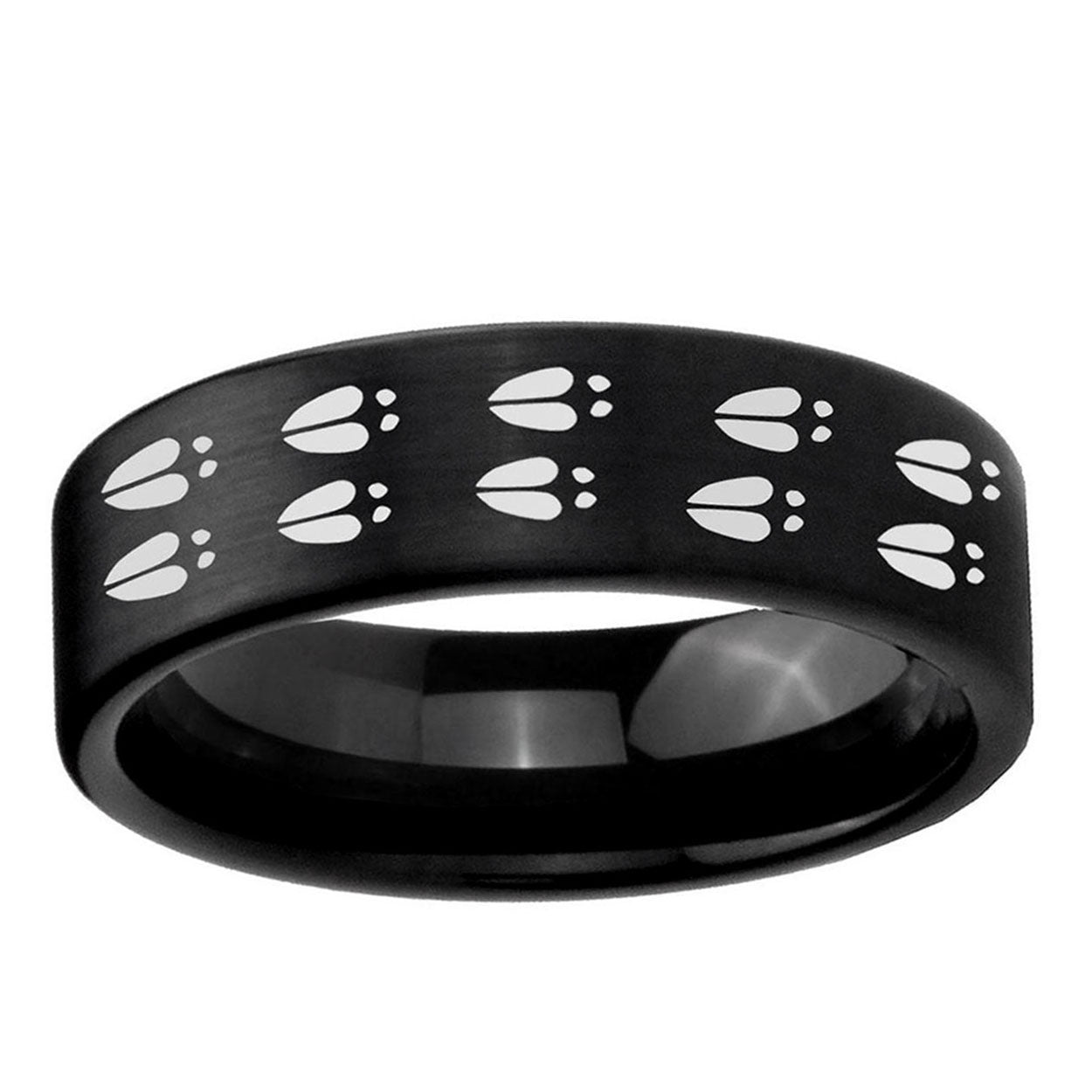 6mm Deer Tracks Pipe Cut Brush Black Tungsten Promised Ring