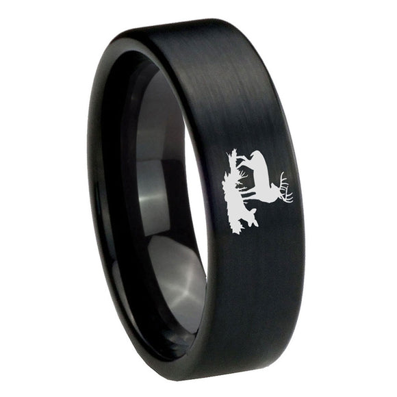 8mm-Deer-Hunting-Pipe-Cut-Brush-Black-Tungsten-Carbide-Men's-Promise-Rings