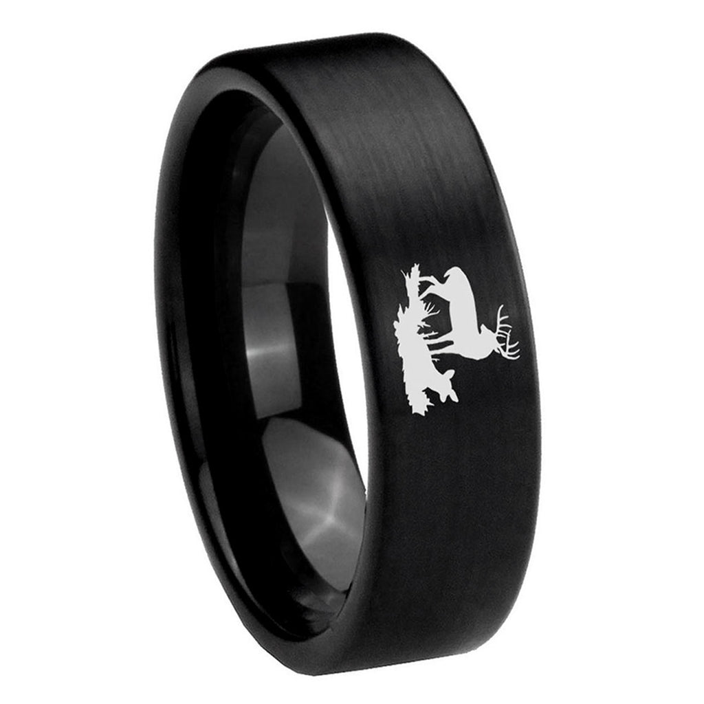 8mm Deer Hunting Pipe Cut Brush Black Tungsten Ring