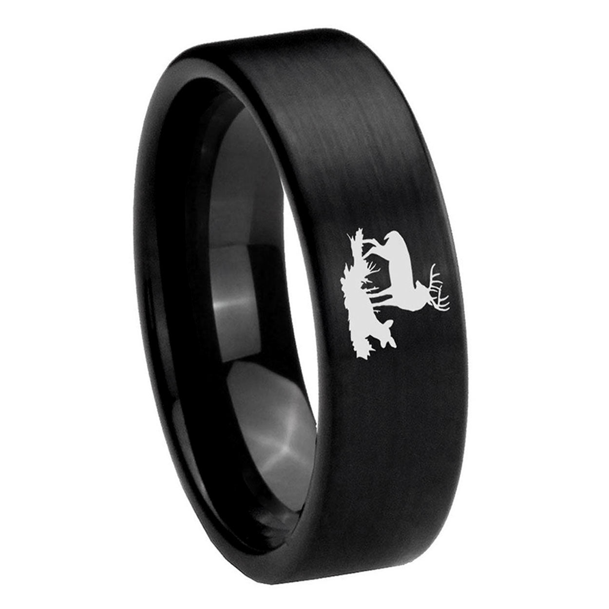 8mm Deer Hunting Pipe Cut Brush Black Tungsten Ring