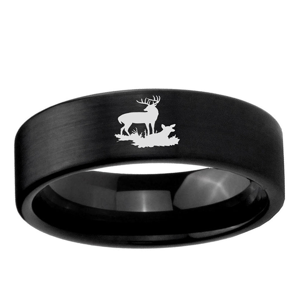 6mm Deer Hunting Pipe Cut Brush Black Tungsten Ring
